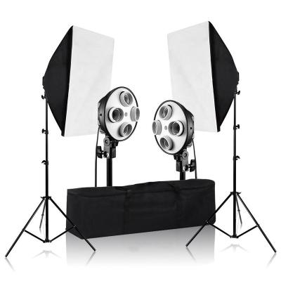 China Photography Light Bulb Adapter 1600W Continuous Photo Studio Light Kit 4 Socket Video Light Two Easy Softbox With Case for sale