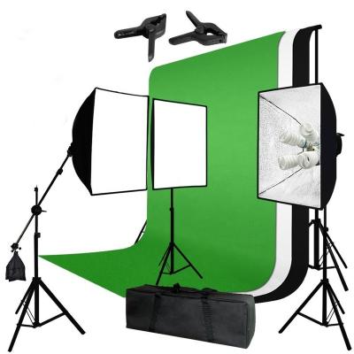 China Photogrphy Four Light Head Softbox Continuous Light Stand Kit With White Black Green Muslin Backdrop for sale