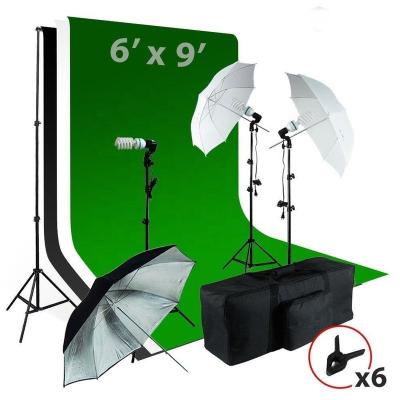 China Photogrphy 6 x9 Kit Made by Chromakey White/Black/Green Light Umbrella Wallpaper Muslin Backdrop Pi Kit for sale