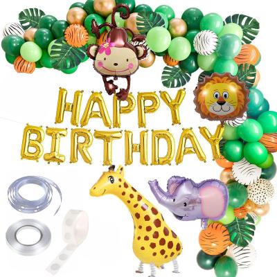 China Latex Green Jungle Animal Party Balloons Arch Kit, HAPPY BIRTHDAY Banner Decorations, Inflatable Giraffe and Lion Elephant Monkey for sale