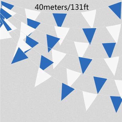 China Fabric 40 Yards Blue and White Banner 131 Feet Pennant Fabric, Outdoor Garden Flag Buntings, Party Festive Decorations for Boy for sale