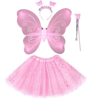 China Pink Polyester Butterfly Wing Dress Up Cosplay Fairy Princess Costume Set, Birthday Gifts Tutu Skirt Christmas Gifts For Girls for sale