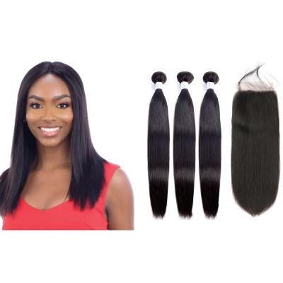 China Brazilian Raw Silky Straight Wave Bone Hair Bundles With Transparent 5x5 Lace Closure Lace Closure Swiss Remy Human Hair Closure Wholesale for sale