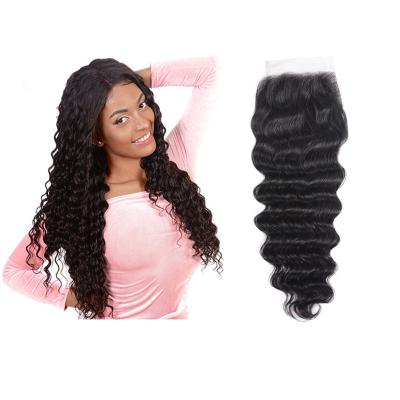 China 4x4 Virgin Hair HD Deep Wave Swiss Lace Closure Soft Thick Smooth Thick Brazilian Hair Lace Closure Hair Extension Shedding For Black Women for sale