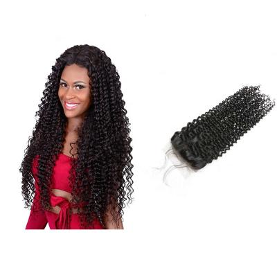 China 4x4 Soft Smooth Thick Curly Kinky Curly Brazilian Barely Shedding Hair Closure 4x4 Lace Closure Virgin Hair Lace Closure Hair Extension Vendor For Black Women for sale