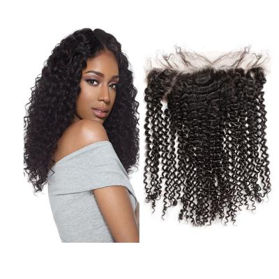 China Wholesale Raw Brazilian Curly Curly Hair Closure Pre Plucked 13x4 Lace Front Closure Transparent Swiss Curly Frizzy Hairline for sale