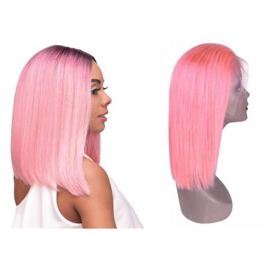 China Silky Straight Closure 13x4 Bob Human Hair Wig For Lace Front Wig HD Lace Wig Pre Plucked Brazilian Wave Pink Color Women for sale