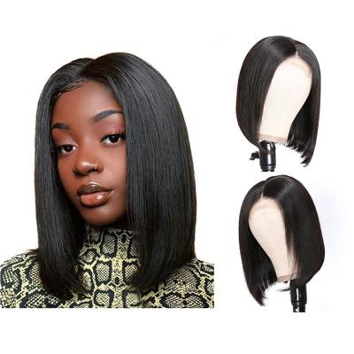 China Silky Straight Wave Pre Plucked Peruvian Transparent Swiss Lace Frontal Wigs 4x4 Human Hair Straight Short Bob Wigs For Black Women for sale