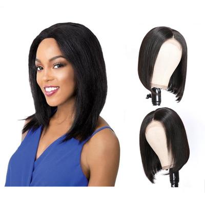 China Hot Natural Bob Human Hair Wig Virgin Silky Straight Hair 4x4 Lace Front Wig Vendor For Black Women Lace Bob Wig Swiss Transparent HD for sale