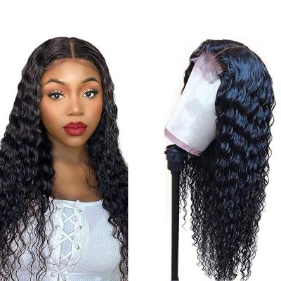 China Comfortable Lace Closure Wigs Hair Pre Plucked Baby Hair 150% Density 4x4 Brazilian Deep Wave Lace Closure Hair Wigs For Women for sale