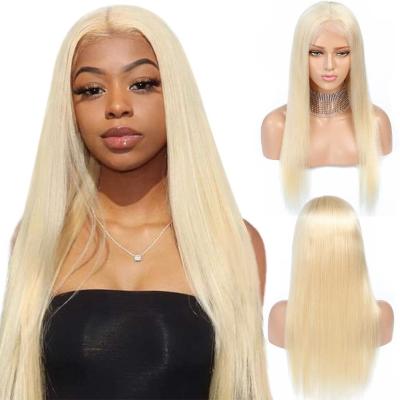 China Brazilian Virgin Hair Pre Plucked Natural Hairline Wave 613 Full Lace Human Hair Wigs 4X4 Silky Straight Blonde Closure Wigs With Baby Hair for sale