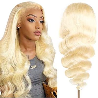 China 100% Hot Sale Body Wave Cuticle Aligned Raw Virgin Hair Wigs Body Wave Pre Plucked 613 HD Blonde Transparent Lace Front Wigs for sale