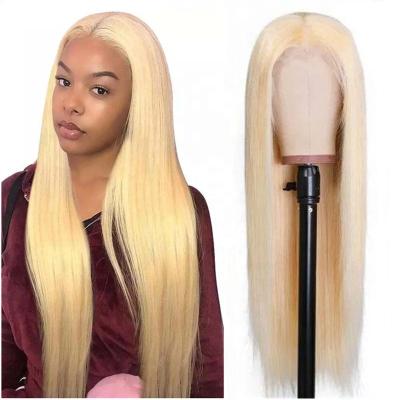 China Silky Straight Wave Lace Up Peruvian Hair Wigs Lightest Gluless Hair 613 Blonde Straight Lace Front Human Hair Wigs For White Women for sale