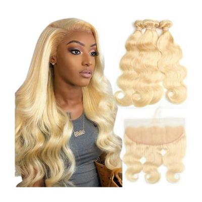 China Wholesale 100% Virgin Human Hair Silky Straight Unprocessed Blonde Wave 613 Bundles With 13x4 Lace Front Closure Human Hair Extensions for sale