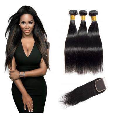 China Silky Straight 3pc Wave Hair Bundles With 1 Lace Closure Brazilian Virgin Hair Weaves Bundle And HD Lace Closure Hair Extension for sale