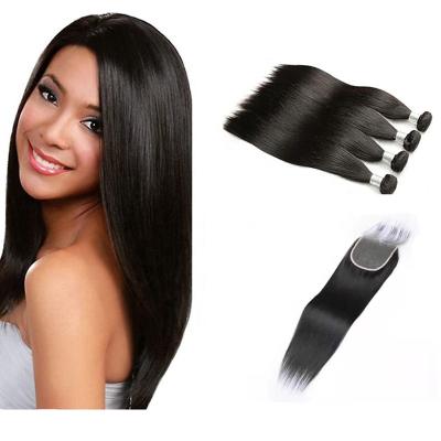 China Silky Straight 4pc Human Hair Bundles With 1 Bundles Lace Closure Unprocessed Virgin Human Hair Brazilian HD Lace Frontal Hair Extension for sale