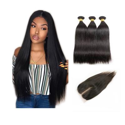 China Hot Sale Silky Straight Raw Virgin Brazilian Hair Weaves Silky Straight 3 Bundles With 4x4 Cuticle Aligned Lace Front Closure for sale