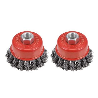 China 2Pcs 2-1/2-Inch Wire Cup Brush Polishing Rust Removal / Twist Knotted Steel Crimped With M14 Threaded Hole for sale