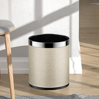 China Wholesale Leasylife 10L Sustainable Household Hotel Custom Bare Leather Metal Double-Layer Trash Can for sale