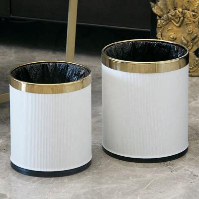 China Leasylife 14L Sustainable High-end Household Bared Metal Double-Layer White Leather Large Capacity Bin for sale