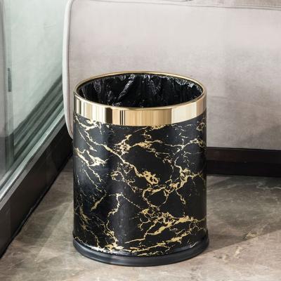 China Leasylife 10L sustainable household uncovered trash can metal and leather double-layer inside and outside household bedroom trash can for sale