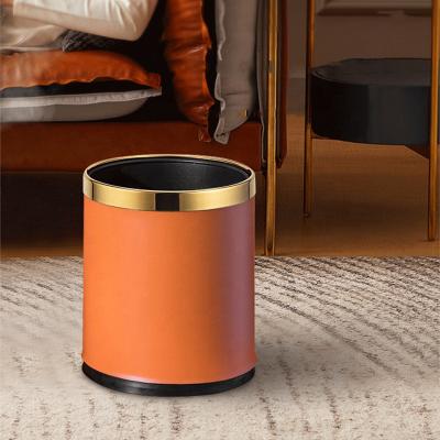 China Leasylife 10L Sustainable Household Bared Metal Round Double-Layer Leather Bin for sale