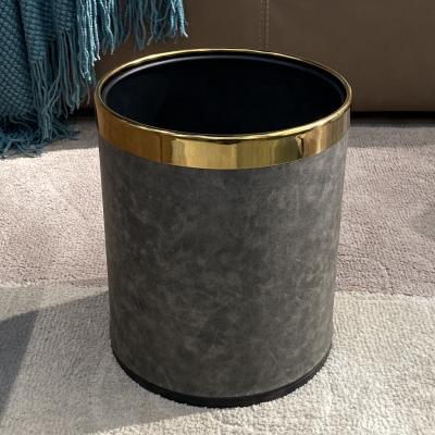 China Leasylife 14L Household Sustainable Large Capacity Garbage Bin Uncovered Metal Minimalist Gray Double-Layer Leather Bin for sale