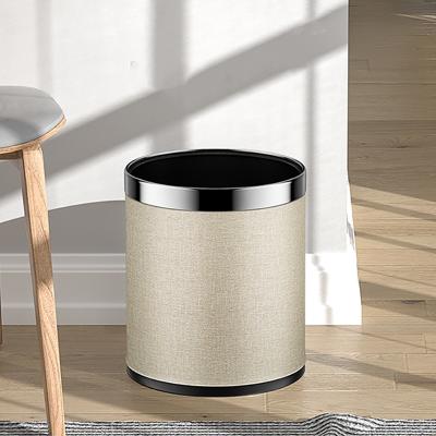 China Leasylife 10L Sustainable Household Round Waste Bin Without Bin Metal Leather Double-Layer Lid for sale