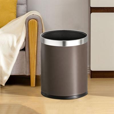 China Leasylife 10L 14L Waste Bin High Grade Durable Metal Paint Bin Double Frosted Layer Uncovered Waste Trash Bin for sale