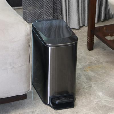 China Leasylife 6L Sustainable Trash Can Pedal Metal Flip Narrow Trash Can for sale