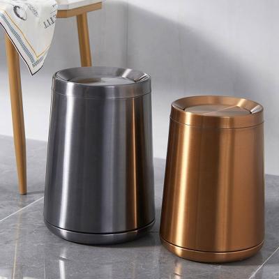 China Leasylife 8L Creative Conical Metal Lid Flip Waterproof And Antirust Stored Double-Layer Trash Can for sale