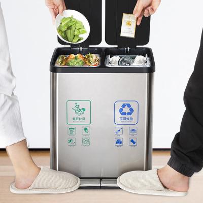 China Leasylife Trash Can Cover Household Dry And Wet Pedal Bin Separation Bin Large Capacity Metal Inner And Outer Double-Layer Rolling Type for sale