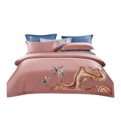 China Factory Wholesale OEM ODM Four-Piece Bedding Set Wedding Anti-static Printed Luxury Brushed Bed Sheets for sale