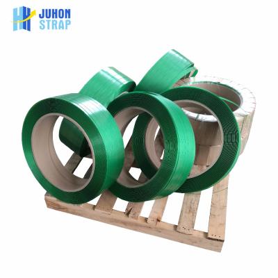 China Alibaba China Factory Green PET Manual Wrapping Strap Band Embossed Polyester Strapping Band for sale