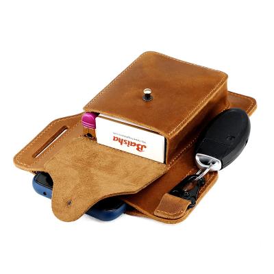 China Top Layer Cowhide OEM Wholesales Waist Bag Men Genuine Leather Outdoor Sports Work Belt Mobile Phone Waist Bag Tactical Carrying Bag for sale