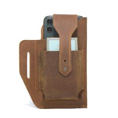 China CusotmizedOEM Top Layer Cowhide Double CusotmizedOEM Genuine Leather Outdoor Mobile Phone Pouch Men's Mobile Phone Pouch Construction Site Work Wear Belt Mobile Bag for sale