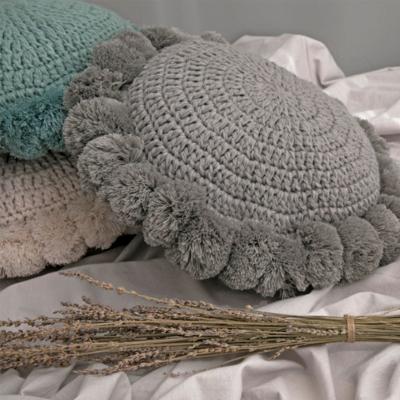 China Body Charmkey Round Pillow with Pompoms Including Pillow Core and Pillowcase for sale