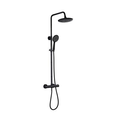 China With Wholesale Modern Luxury Brass Bathroom Shower Faucet Style Stainless Steel Slide Bar Thermostatic Shower Sets Black Rain Shower Set for sale