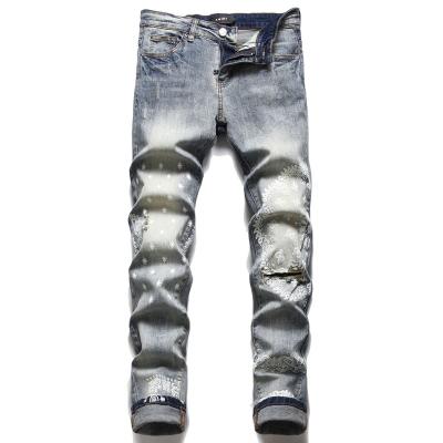 China Custom Destoryed High Quality Ripped Biker Pants Jeans 123 Viable OEM Teams Denim Men Monkey White Bleach Western STREET Lightweight Cotton for sale