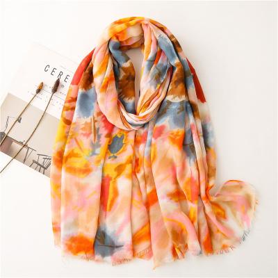 China Decorate Autumn Fireworks Color Spring And Sunscreen Shawls Scarf Ethnic Scarves Soft Thin Silk Women Long Scarves for sale