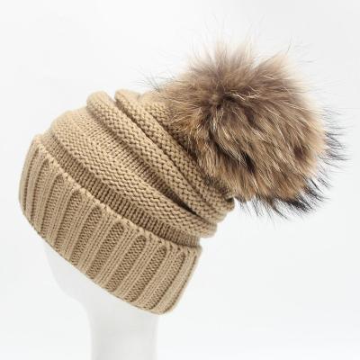 China Women winter fashion COMMON fur hair ball warm hat wool knit hat wool knitted wool floppy hat for sale