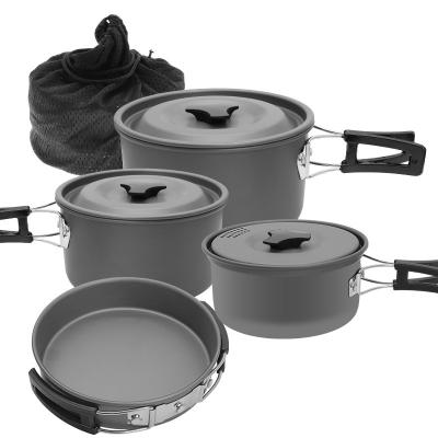 China Stocked LARIBON 4-5 person outdoor pot set camping folding pot set picnic stainless cookware frying pan set travel kitchen pot for sale