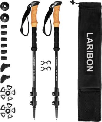 China Lightweight LARIBON  3k Carbon Shaft Telescopic Hiking Poles Trekking With Cork Grip, EVA handle Carbon Fiber Trekking Poles With 3 Segments for sale