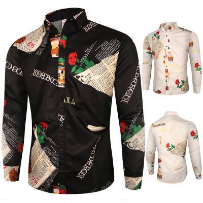 China Anti-pilling New Hot Selling 3D Printing Rose Fashion Long Sleeve Men's Shirts for sale