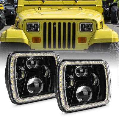 China Aluminum For Jeep Wrangler YJ XJ 5x7 5x7 Inch LED Cherokee DRL Headlights Sealed Beam Square LED Headlight for sale