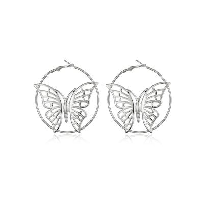 China Dropshipping Cute Exaggerated Hollow Butterfly Earrings Personality Street Shoot Gold Plated Big Earrings Fashion Metal Women A95 for sale