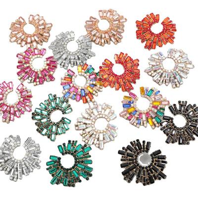 China Super A90 Hippie Dinner Snap Earrings New Alloy Diamond-Set Sunflower Faux Stone Earrings TRENDARY Women's Earrings for sale