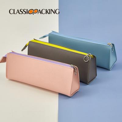 China Fasion Simple Large Capacity Student Zipper Stationery Bag Waterproof PU Storage Bag Institut Statistical Pen Bag Portable for sale