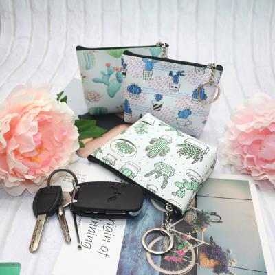 China Wholesale PU Girls Mini Coin Purse Cute Cactus PVC Zipper Coin Purse High Quality Leather With Chain for sale