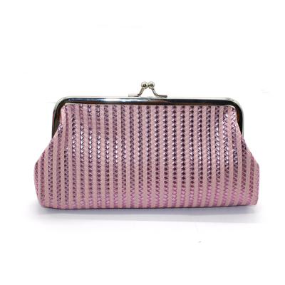 China Fashion PU Woven Pattern Long Coin Pocket Coin Purse Women Wallet Kiss Lock Cosmetic Bag Clasp Clutch For Women Girls for sale